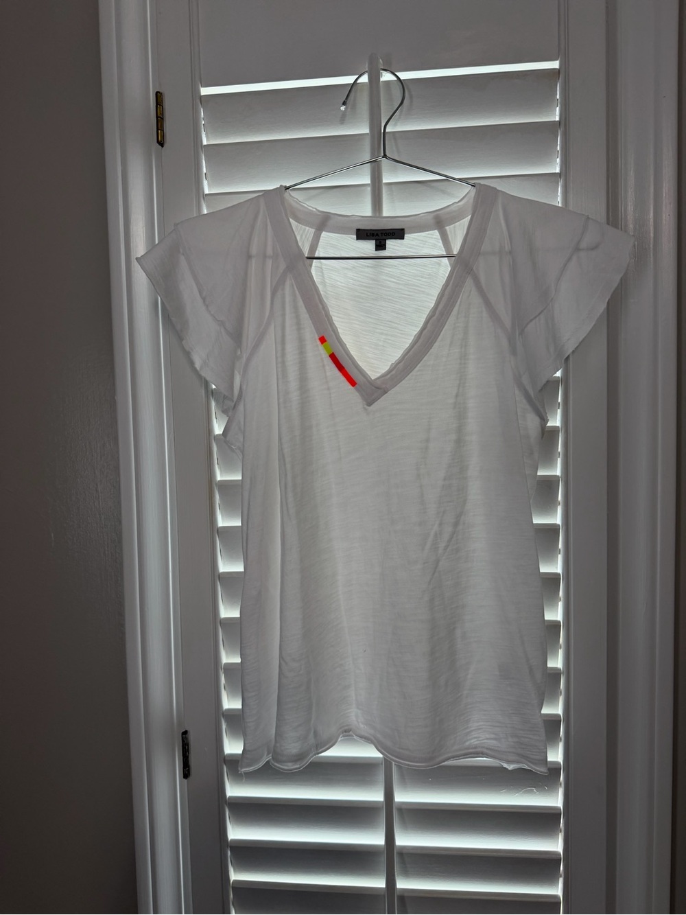 Lisa Todd White Flutter Sleeve V-Neck Top